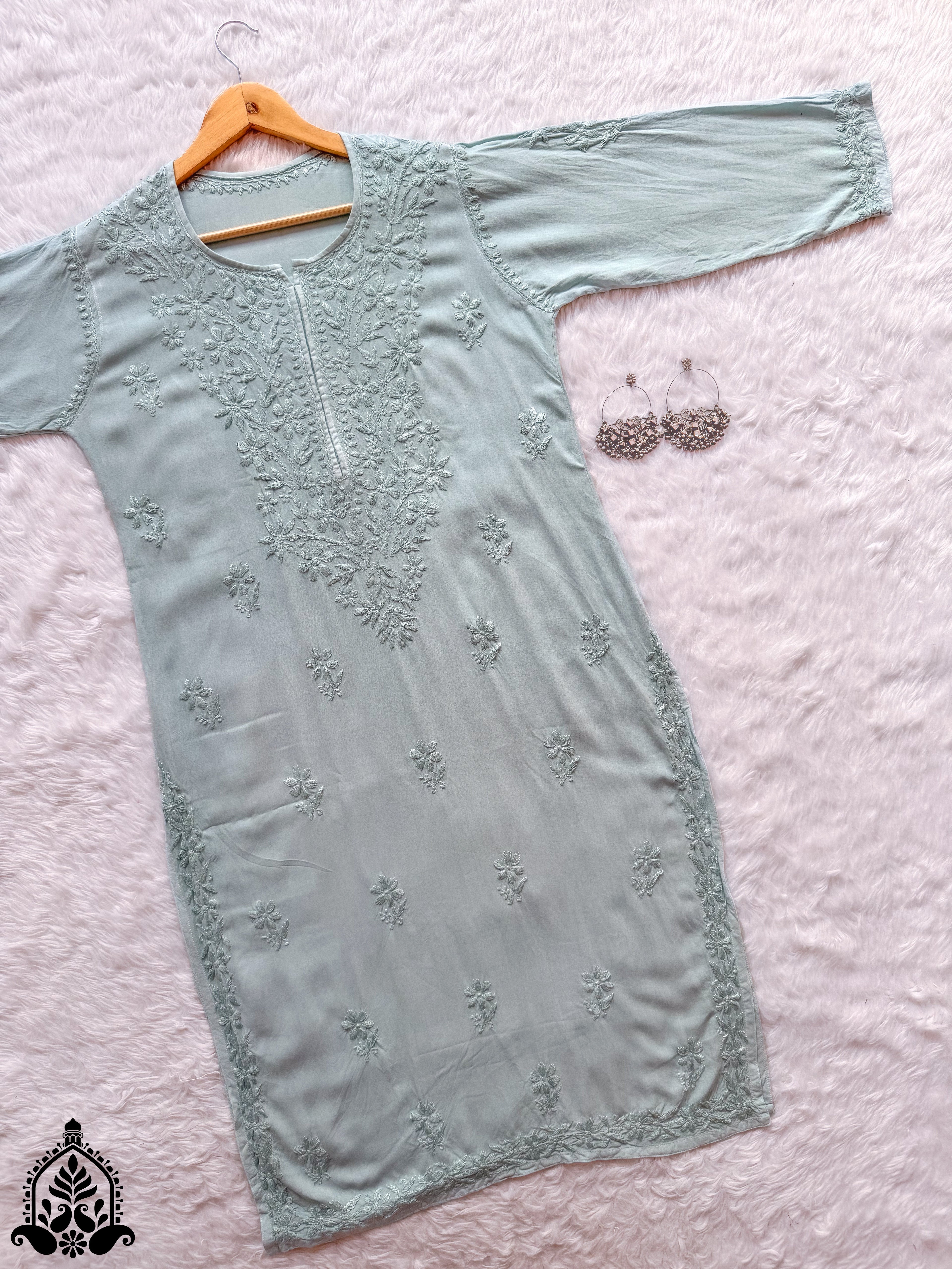 Hala Chikankari Solid Rayon Straight Kurta