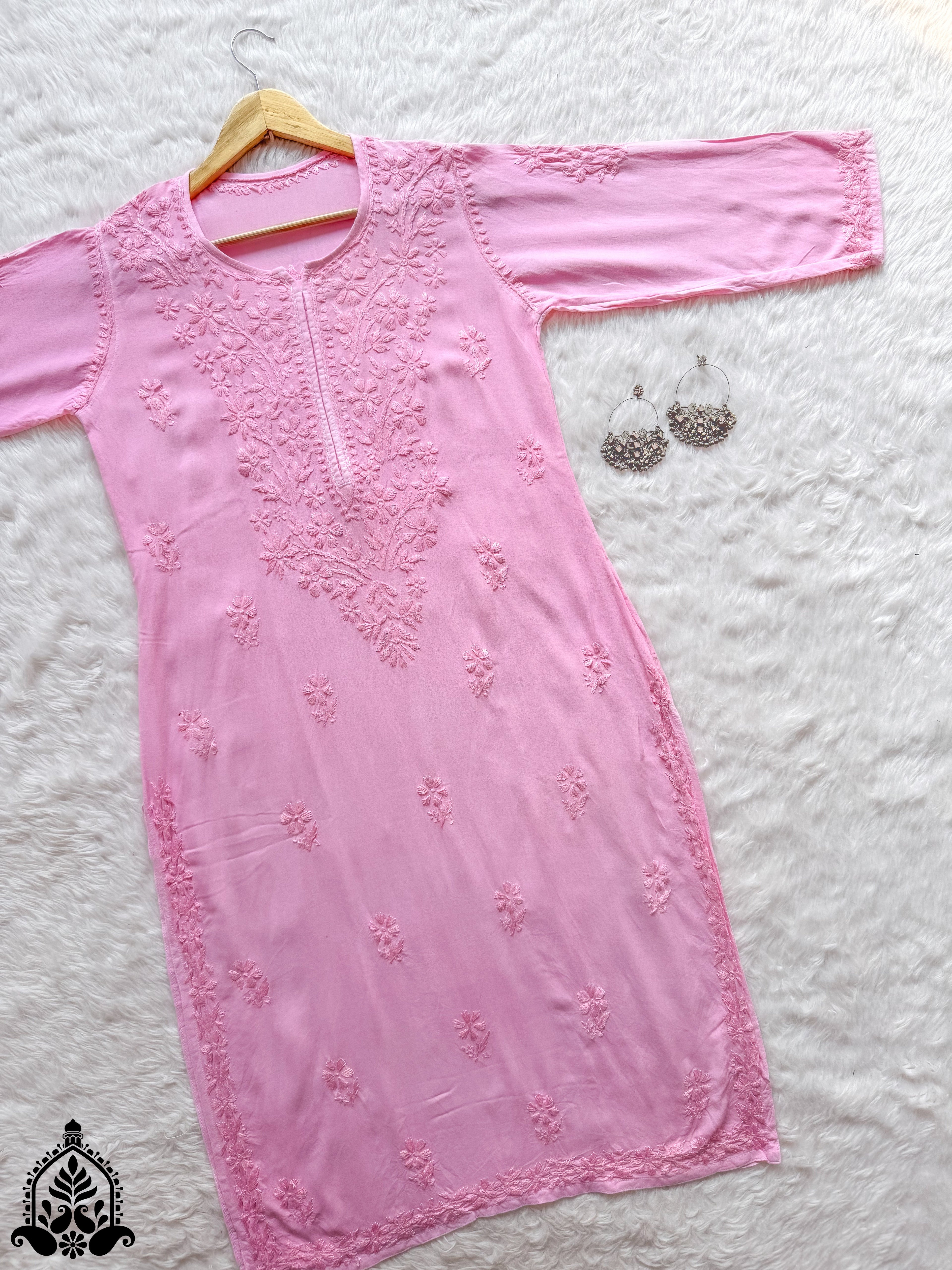 Hala Chikankari Solid Rayon Straight Kurta