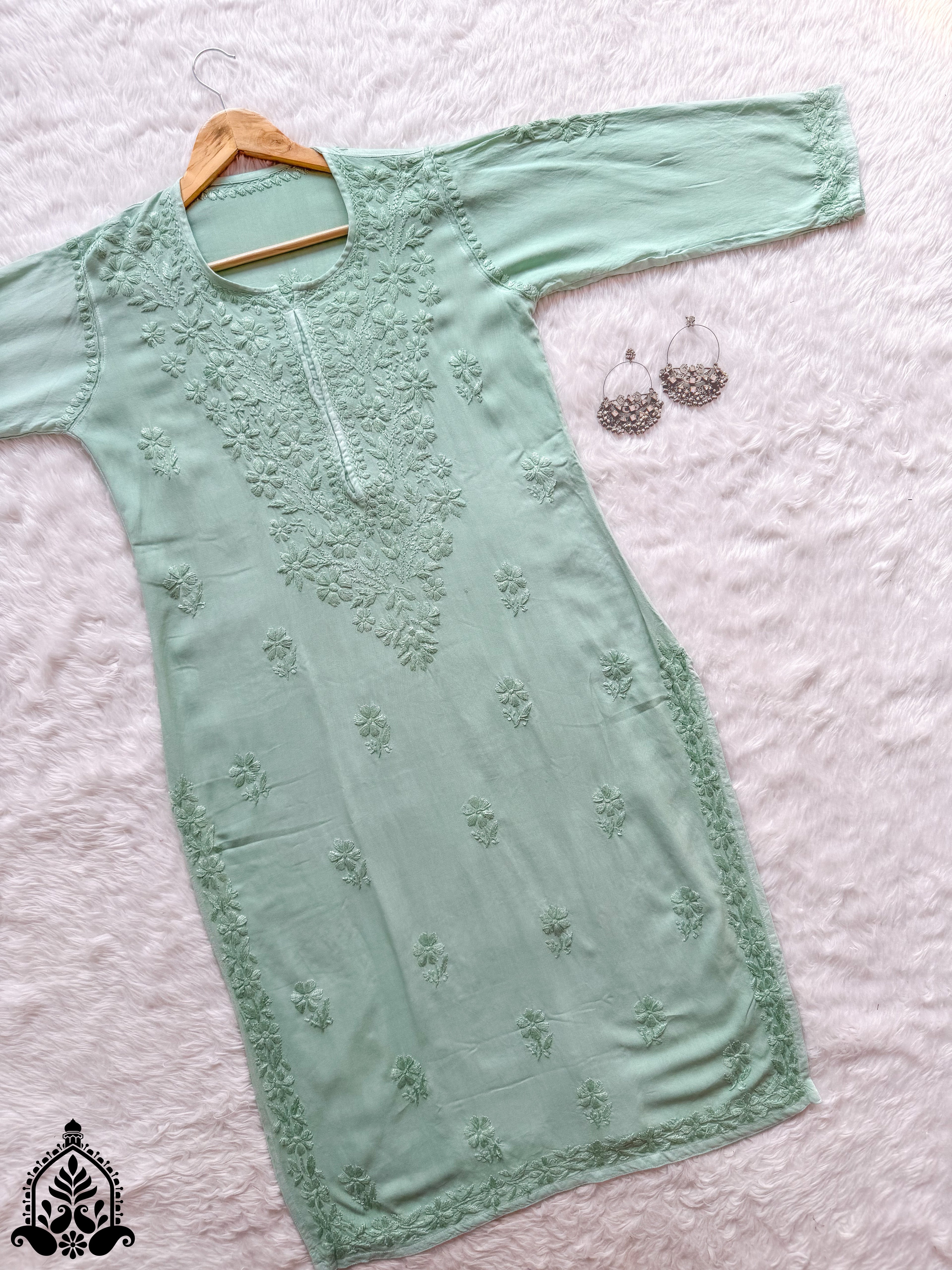 Hala Chikankari Solid Rayon Straight Kurta