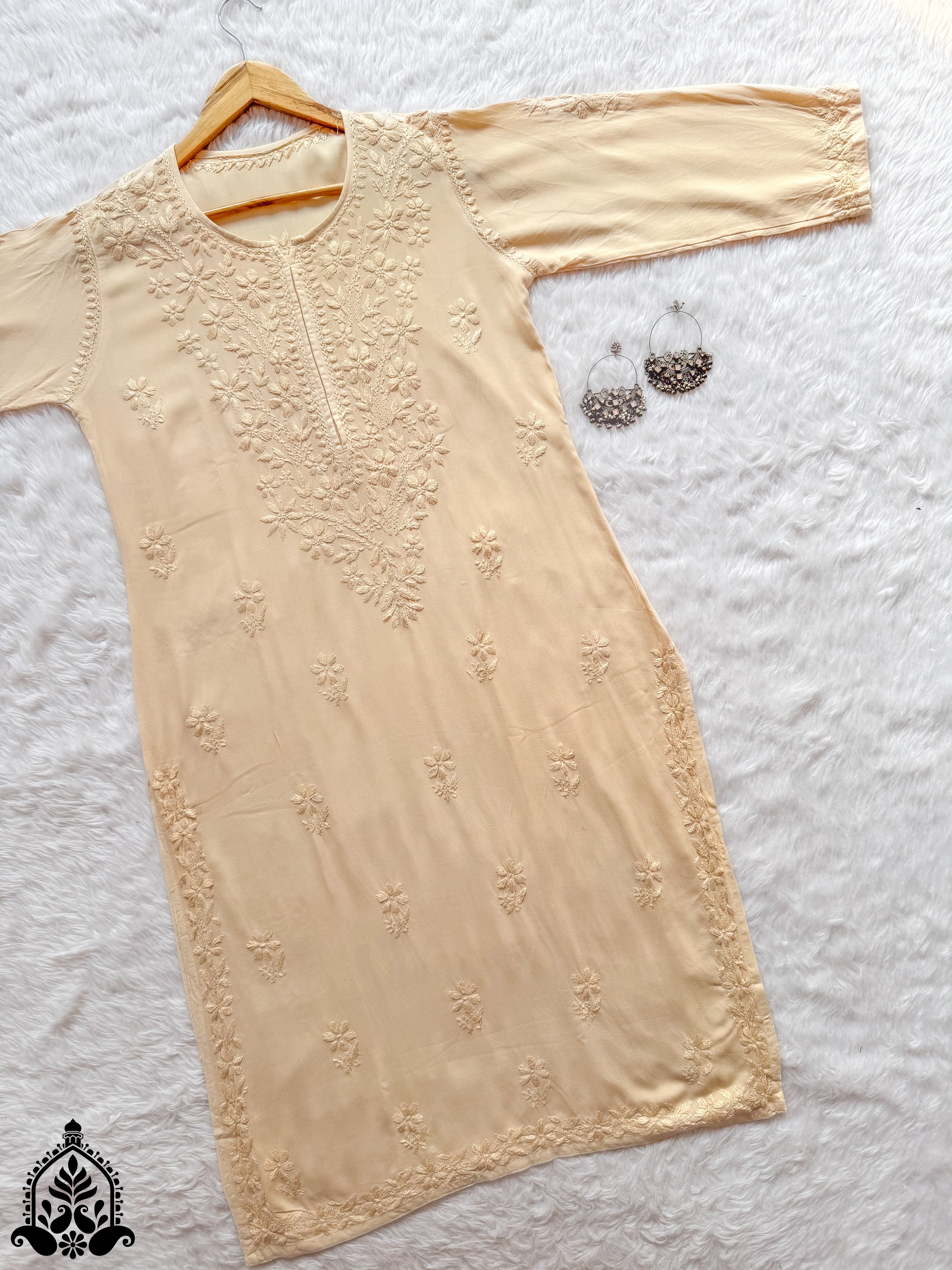 Hala Chikankari Solid Rayon Straight Kurta