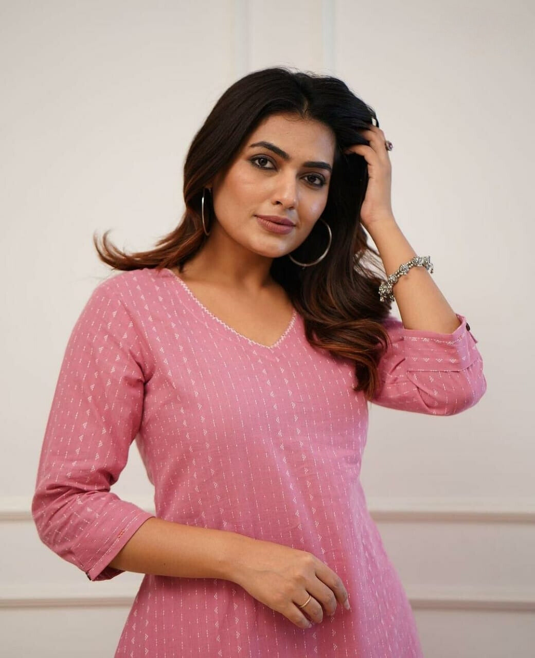 Dusty Pink Katha Cotton Kurta and Cotton Pant Set