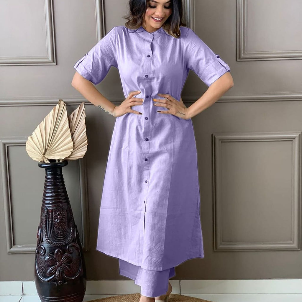 Purple Katha Cotton Kurta and Palazzo Set