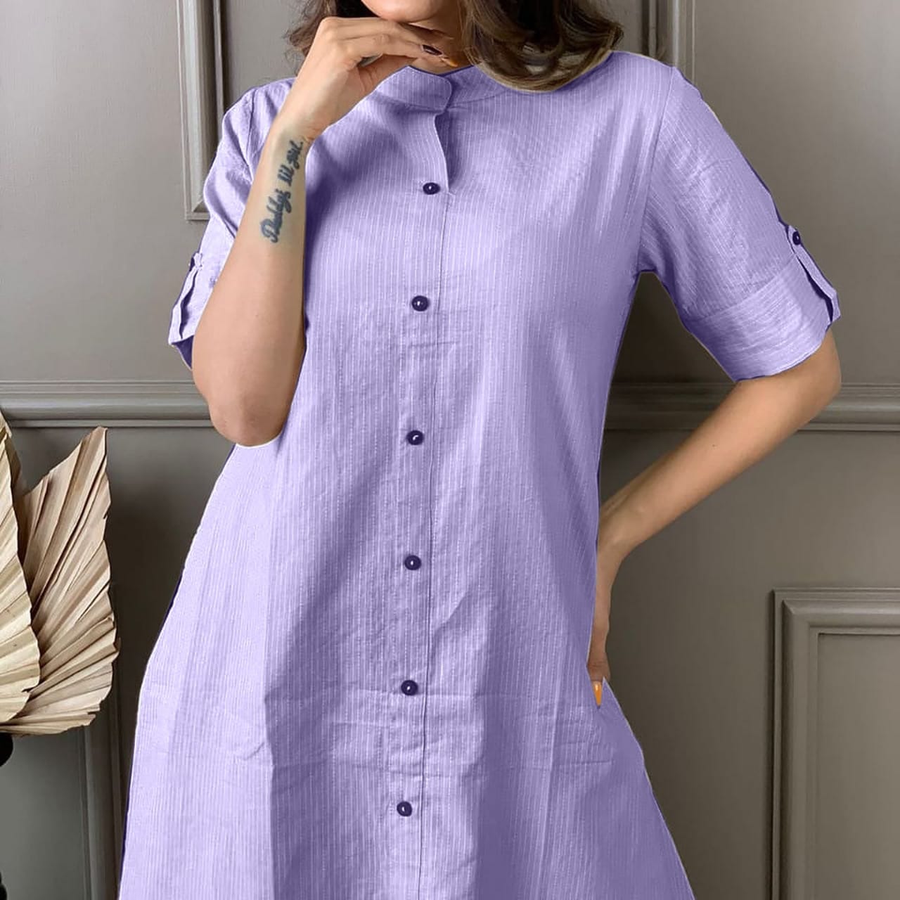 Purple Katha Cotton Kurta and Palazzo Set