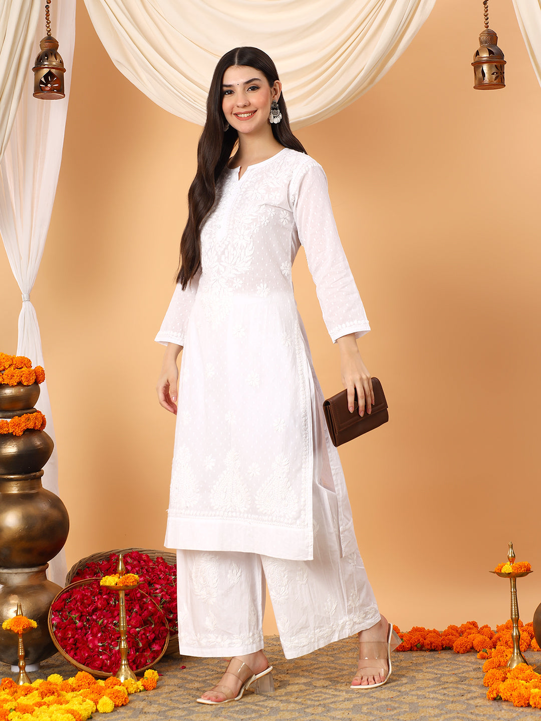 Vani Chikankari White Cotton Straight Kurta