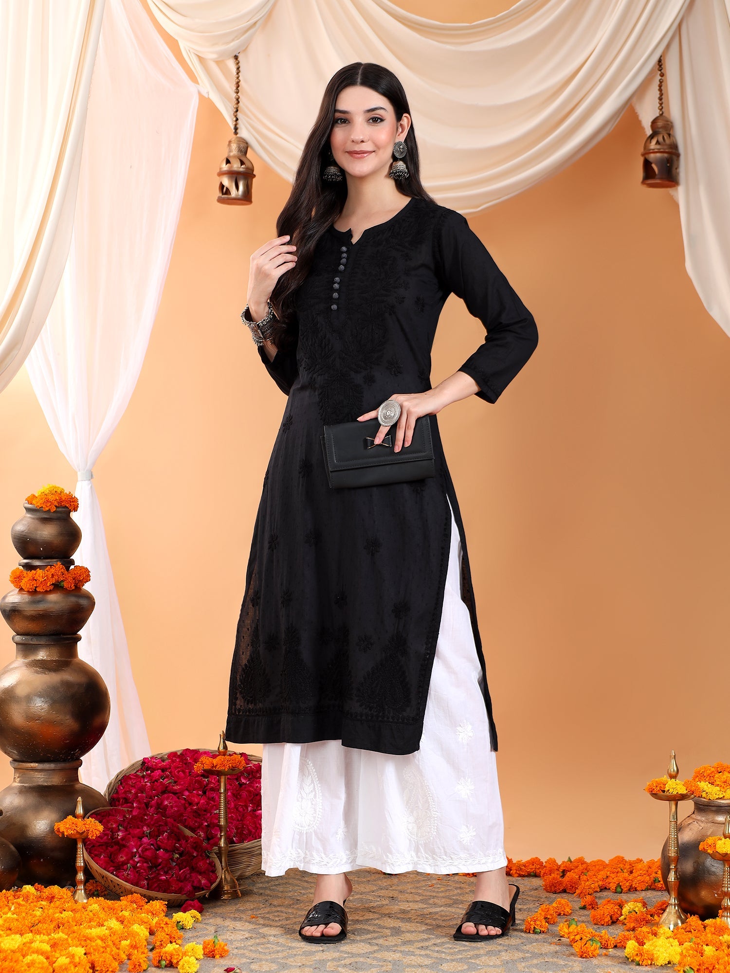 Deepika Chikankari Cotton Straight Kurta