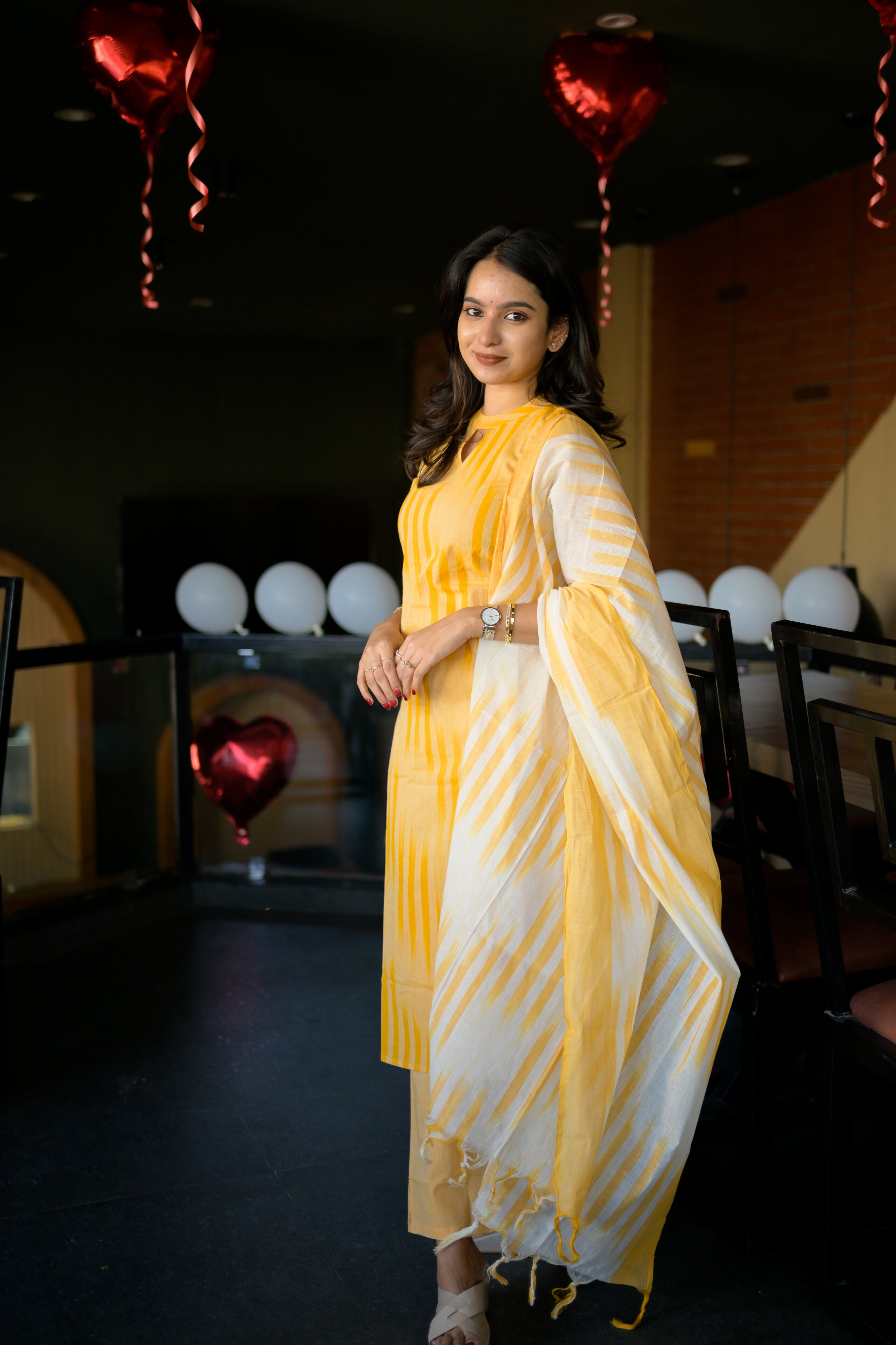 handloom cotton suit set with dupatta in yellow colour