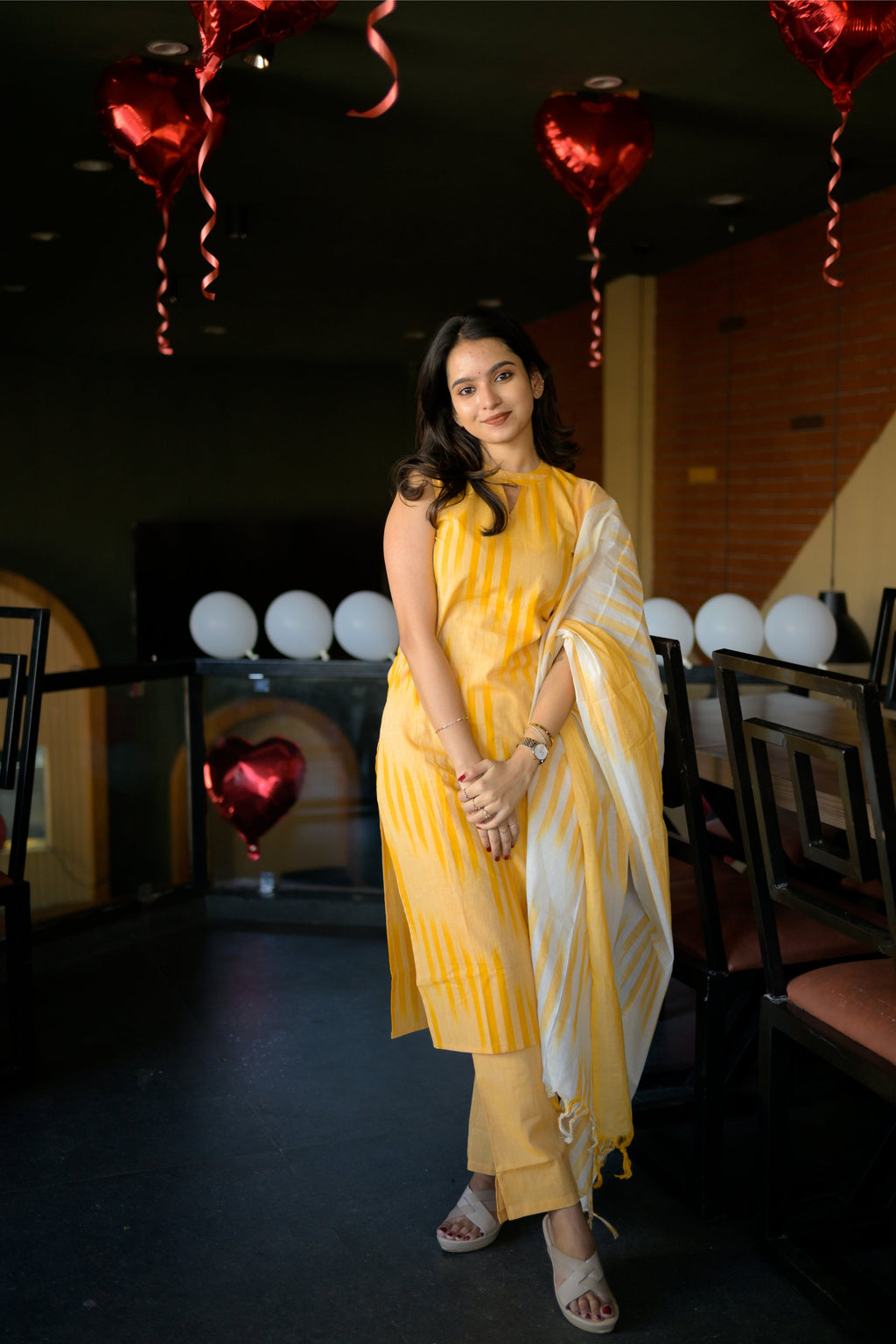 handloom cotton suit set with dupatta in yellow colour