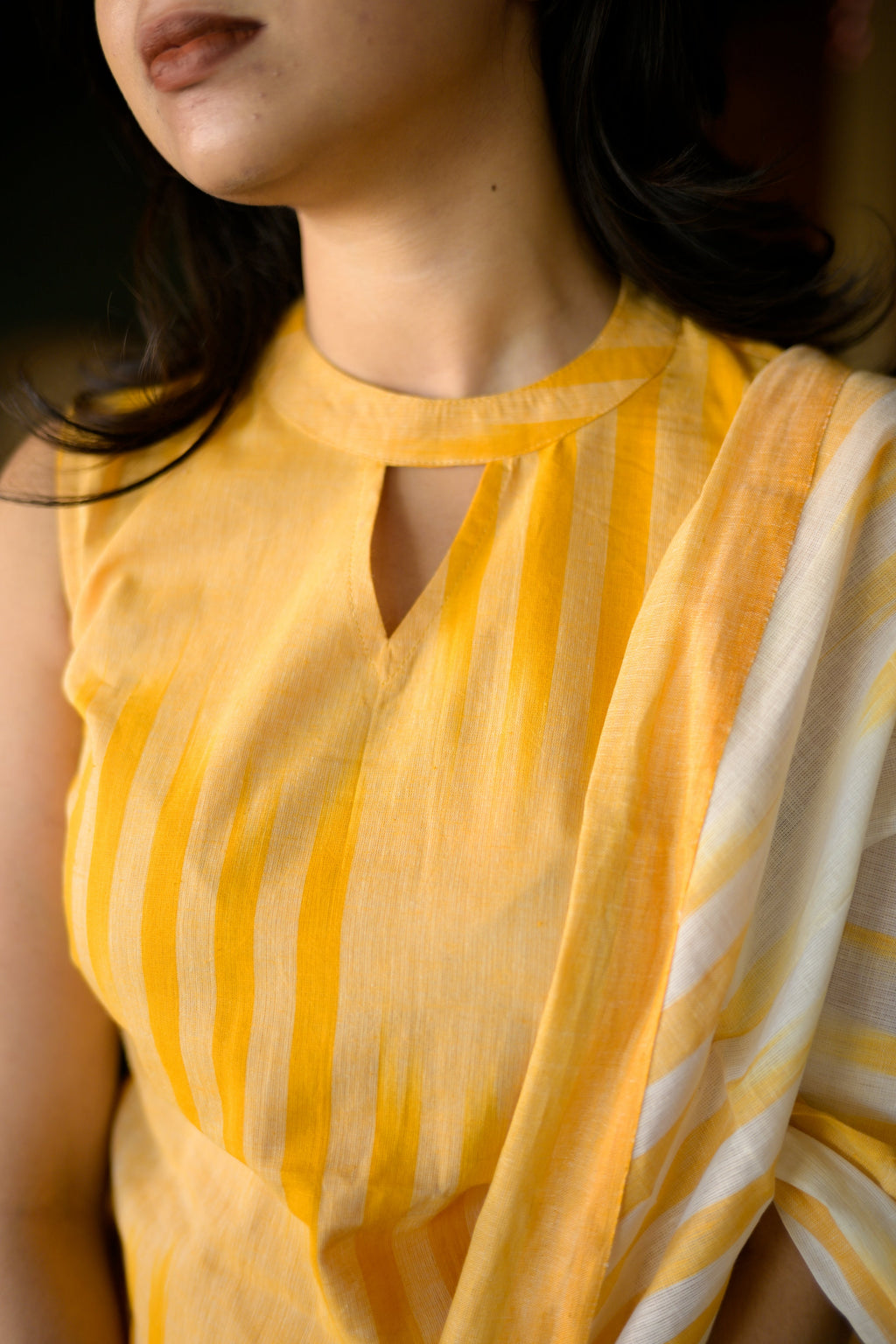 handloom cotton suit set with dupatta in yellow colour