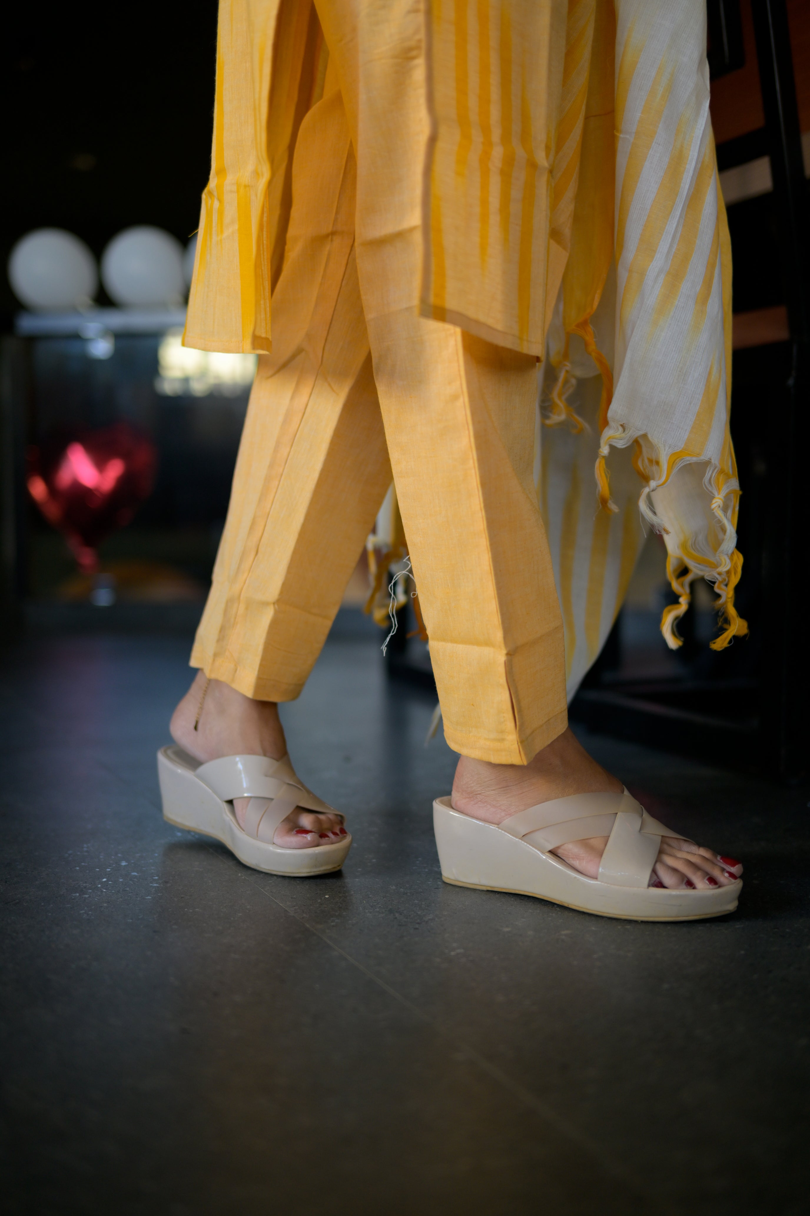 handloom cotton suit set with dupatta in yellow colour