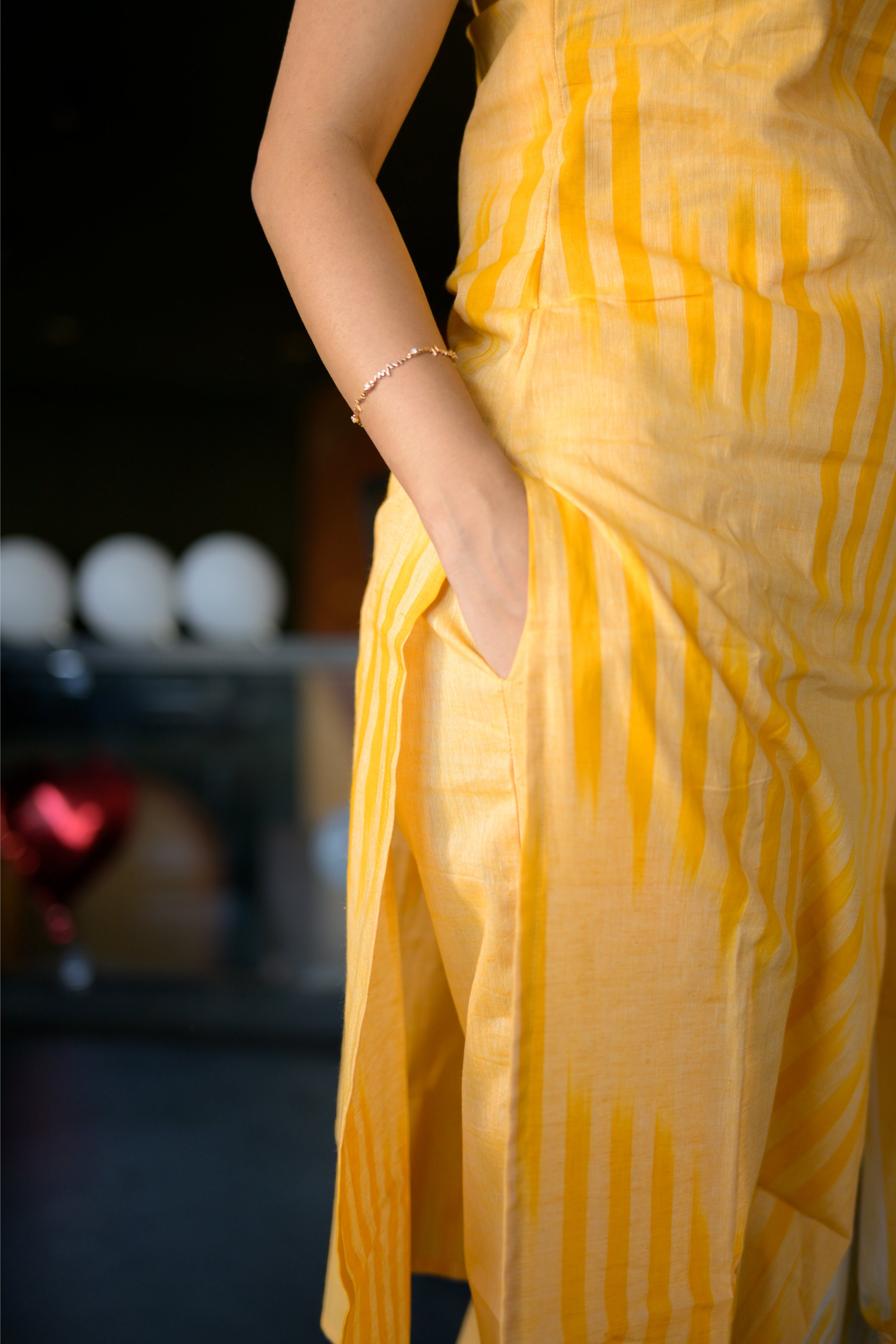 handloom cotton suit set with dupatta in yellow colour