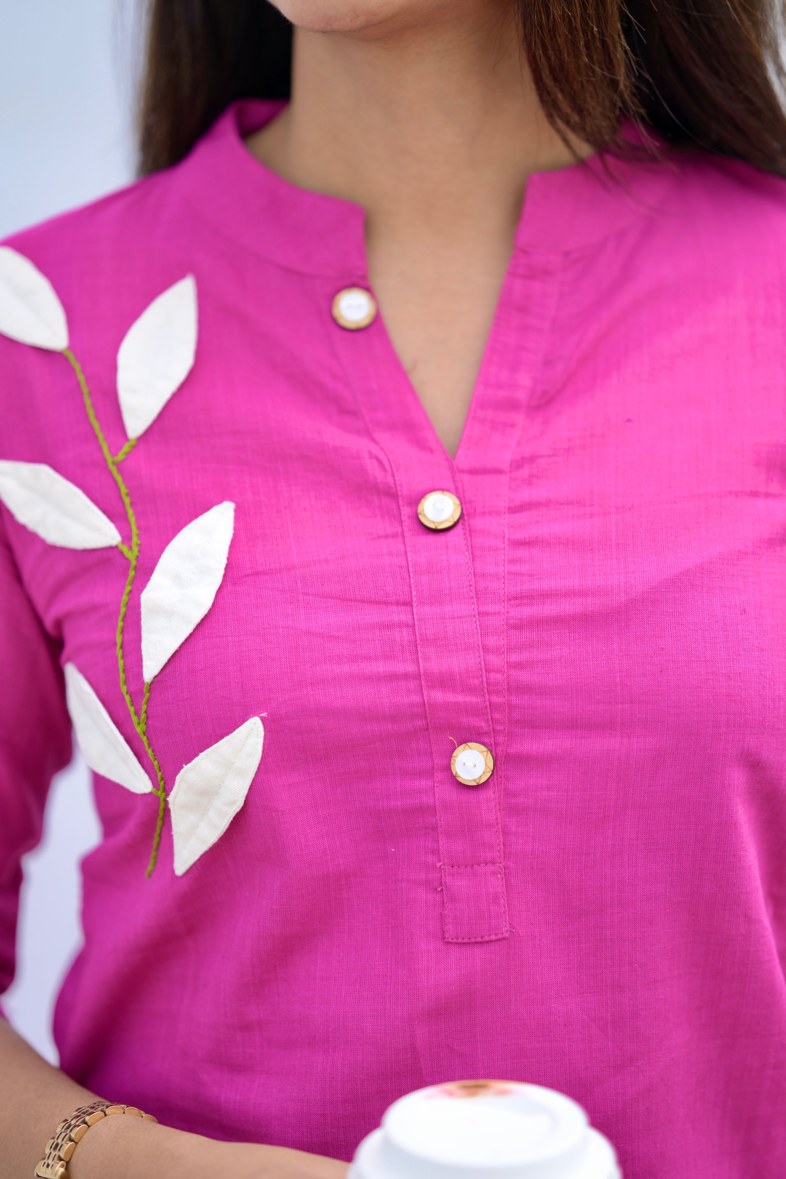 Savanna (hot pink)- Cotton flex co-ord set with appliqu茅 work in hot pink