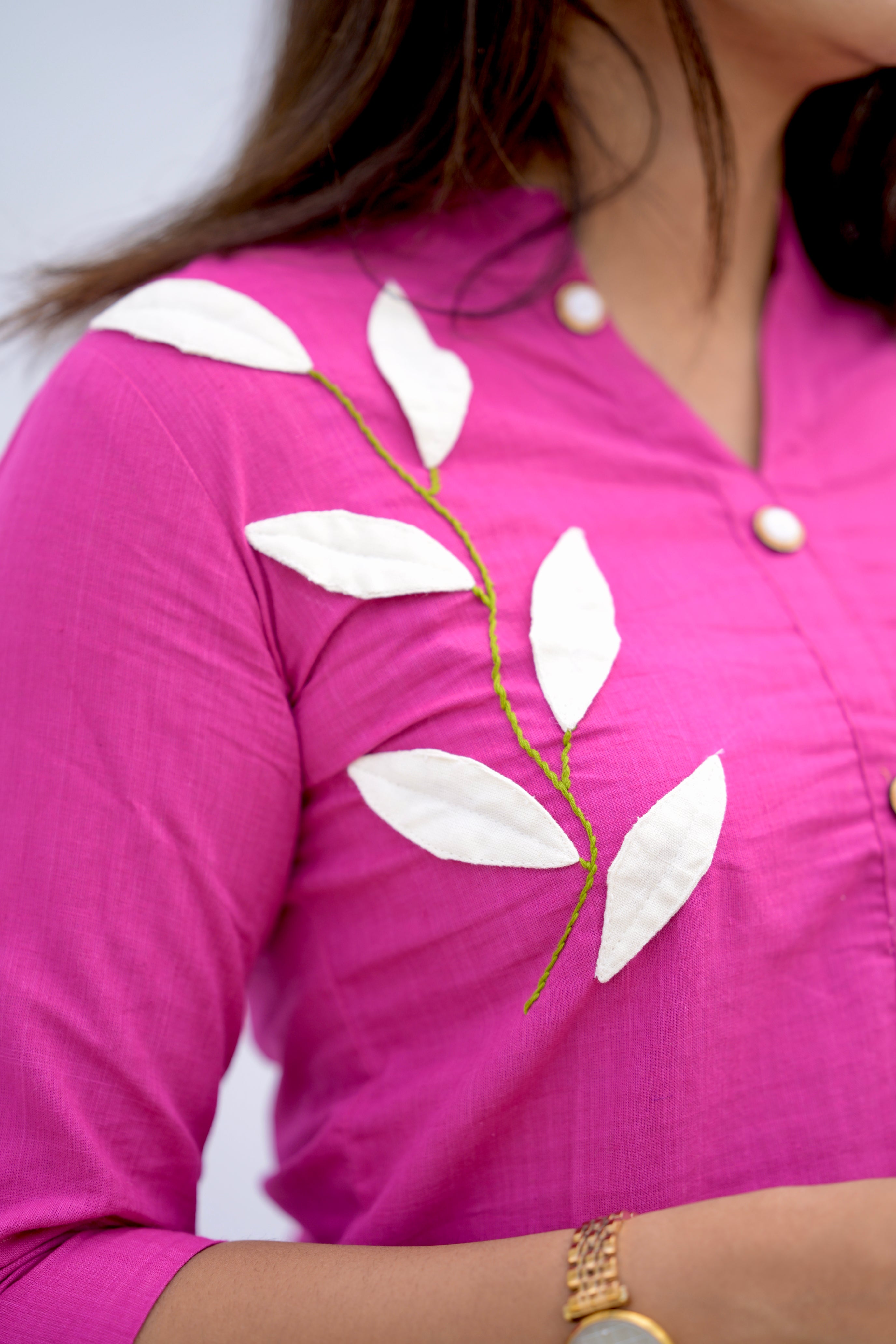 Savanna (hot pink)- Cotton flex co-ord set with appliqu茅 work in hot pink