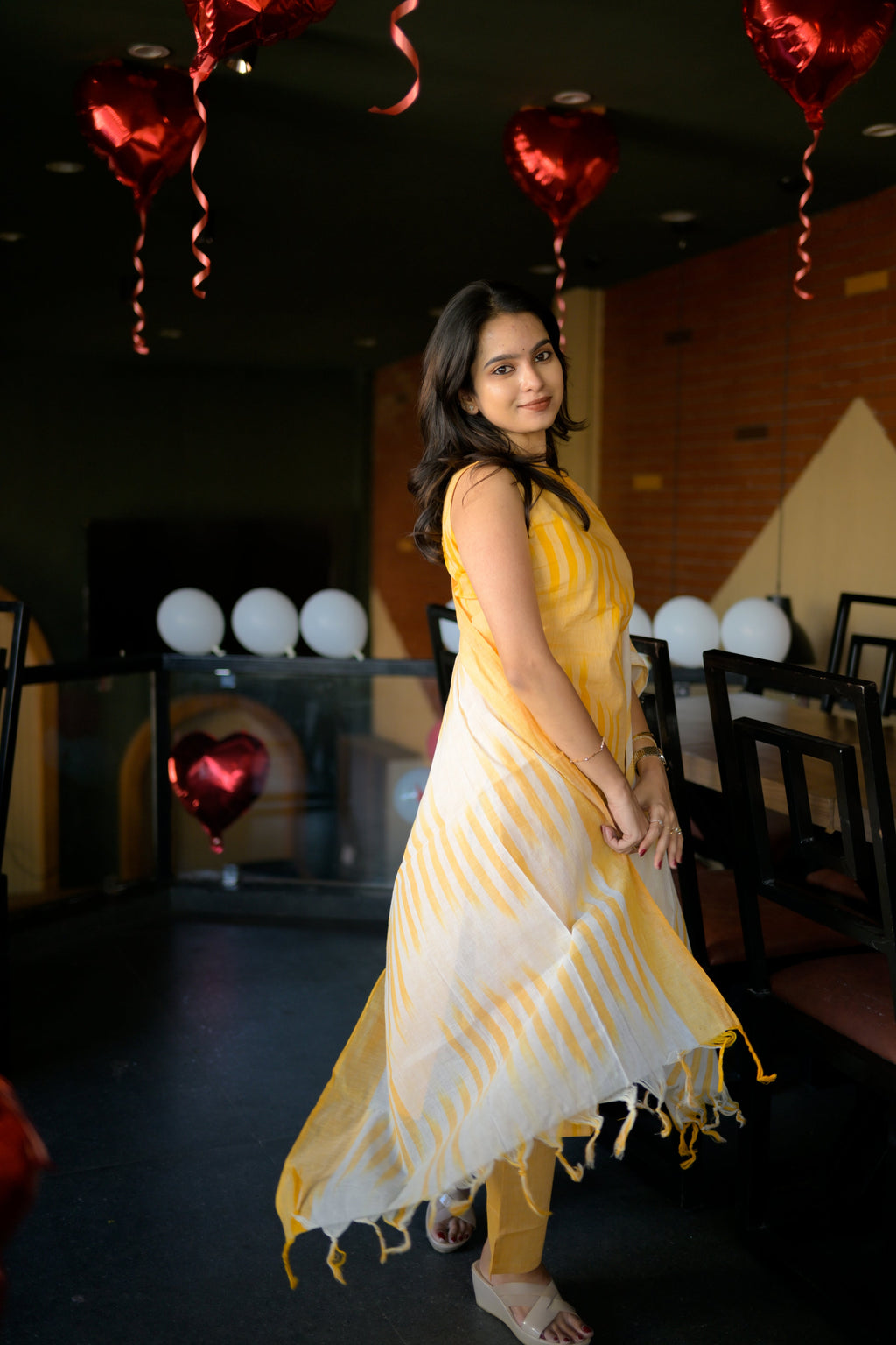 handloom cotton suit set with dupatta in yellow colour