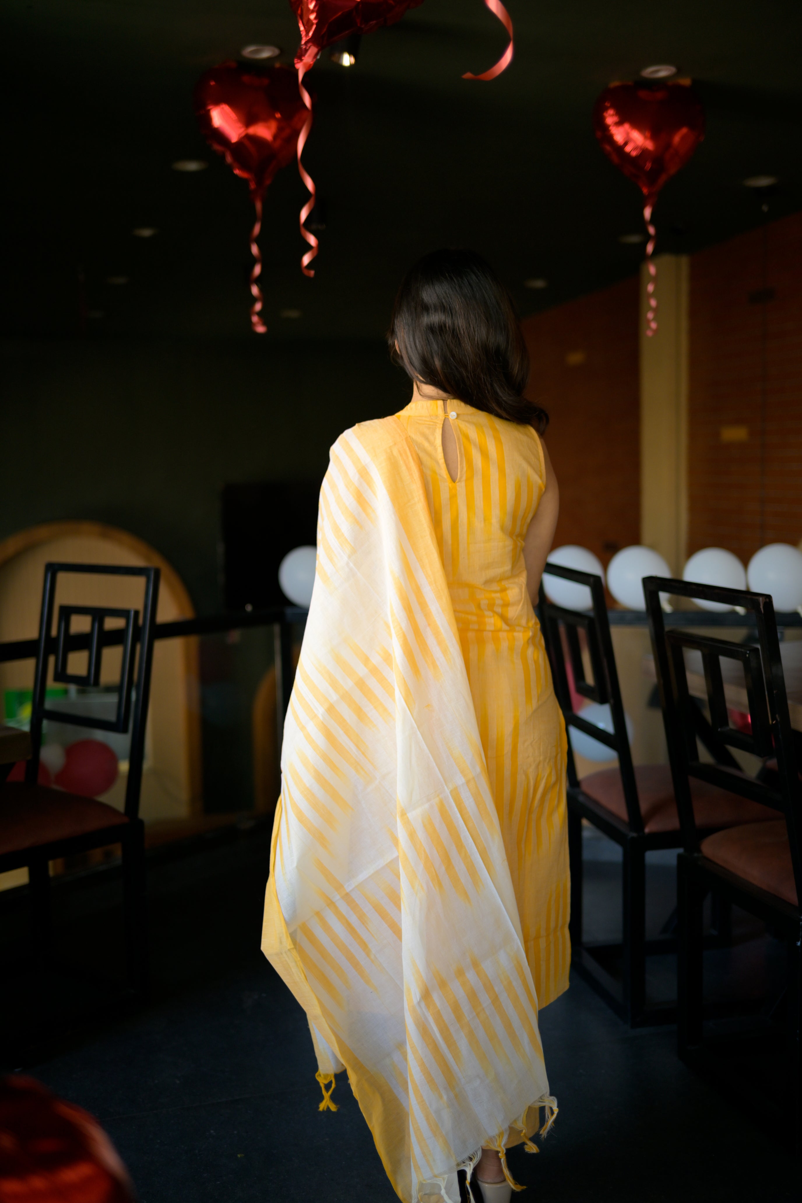 handloom cotton suit set with dupatta in yellow colour