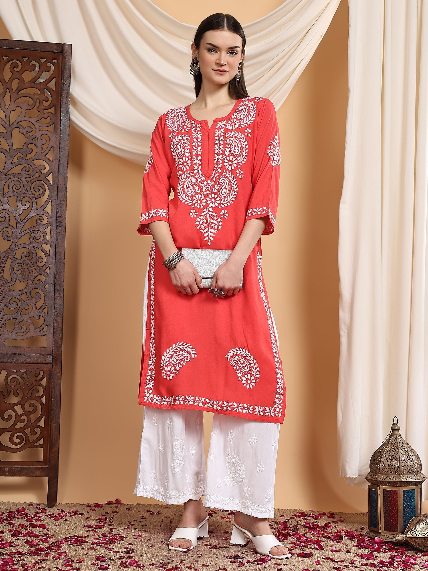Shifa Chikankari Minimal Rayon Straight Kurta