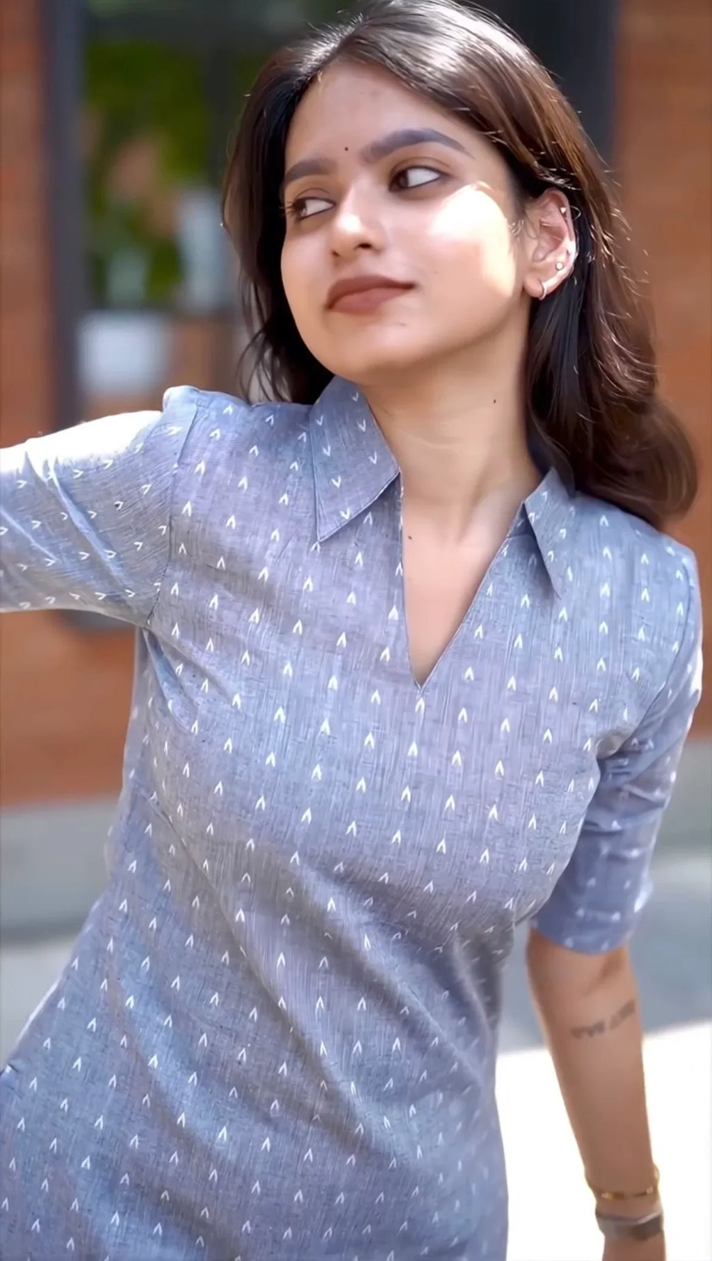 Grey Cotton kurti With Pent