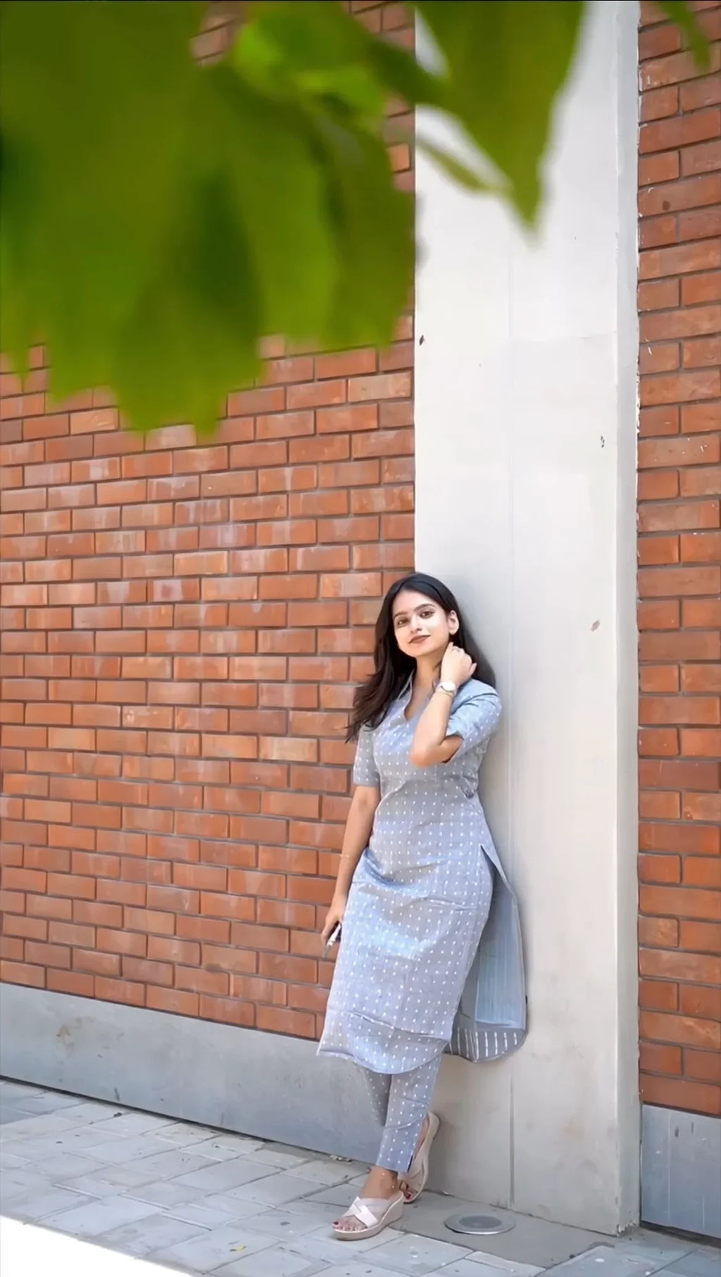 Grey Cotton kurti With Pent